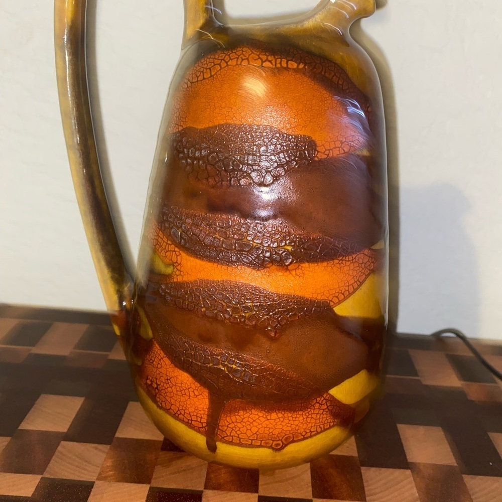 Vintage Royal Haeger Earth Wrap Lava Drip Glaze MCM Art Deco Brown Pitcher 9”H - Picture 3 of 10